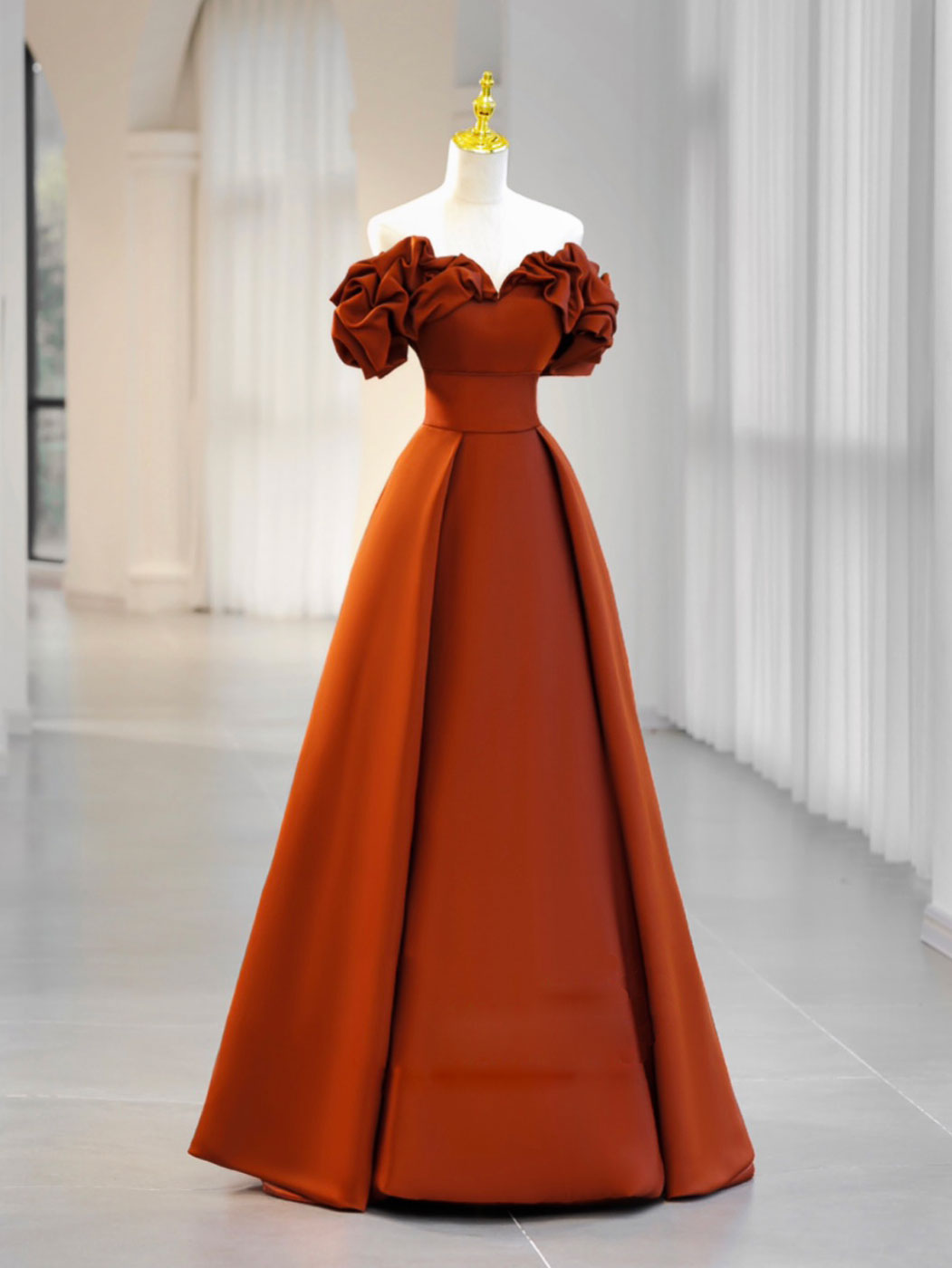 Simple A-Line Satin Orange Dress