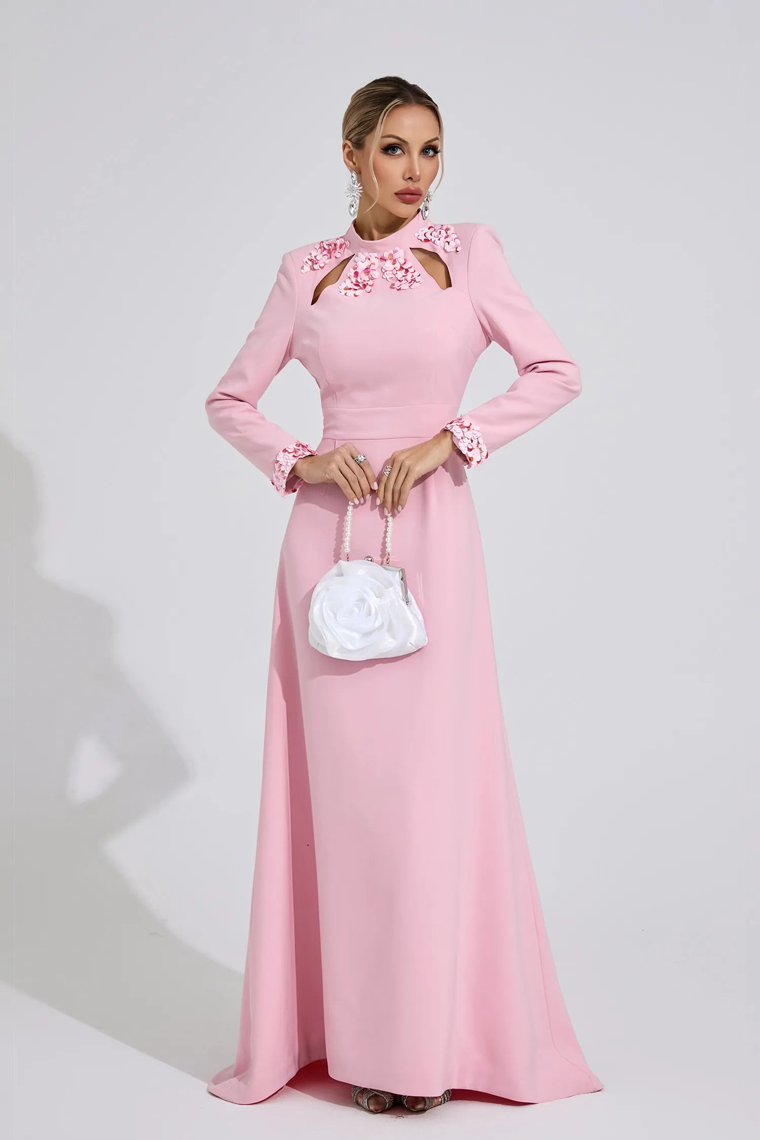 SHIRLEY PINK RHINESTONE MERMAID MAXI DRESS