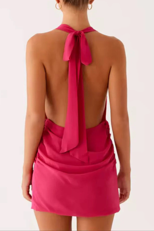 ROSE RED HALTER MINI DRESS FOR BEACH PARTY