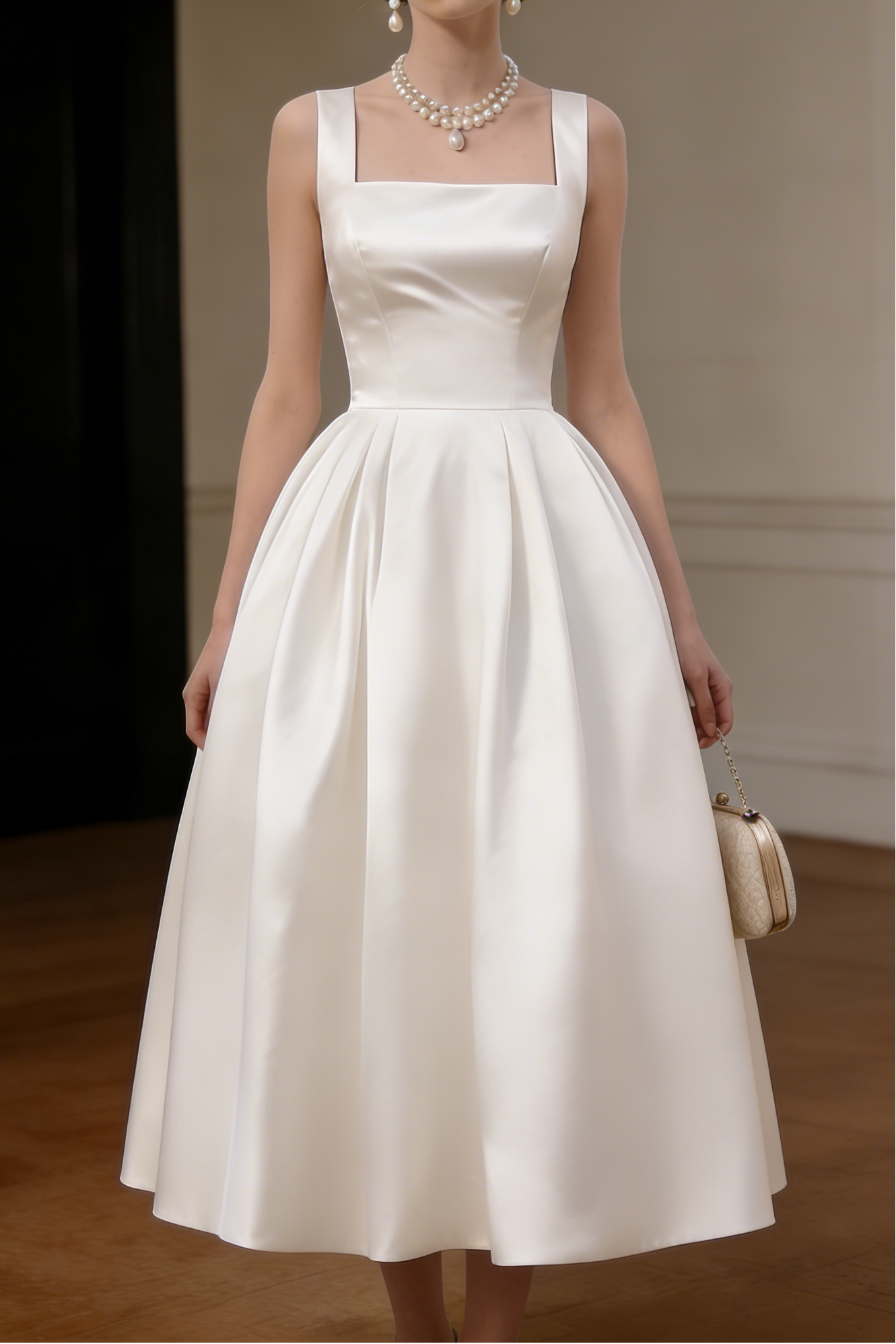 OFF-WHITE MINIMALIST SPAGHETTI STRAP MIDI DRESS