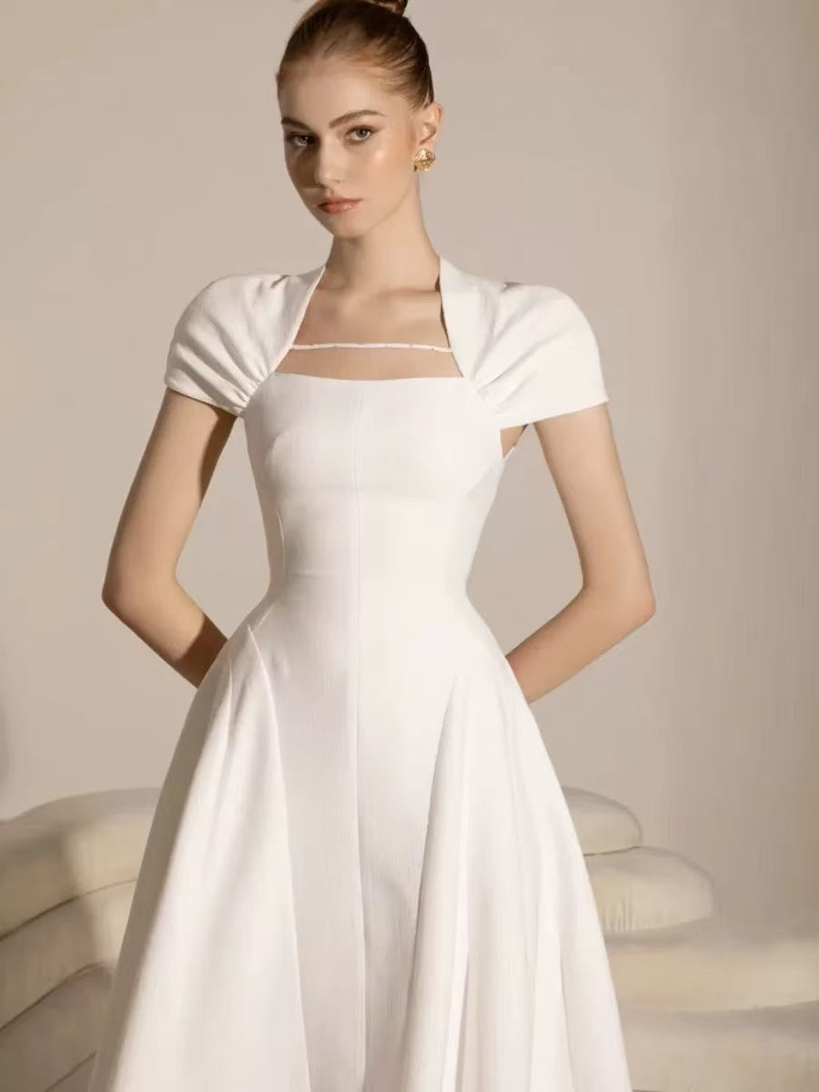 MYRNA SQUARE NECK A-LINE MIDI DRESS FOR EVENTS