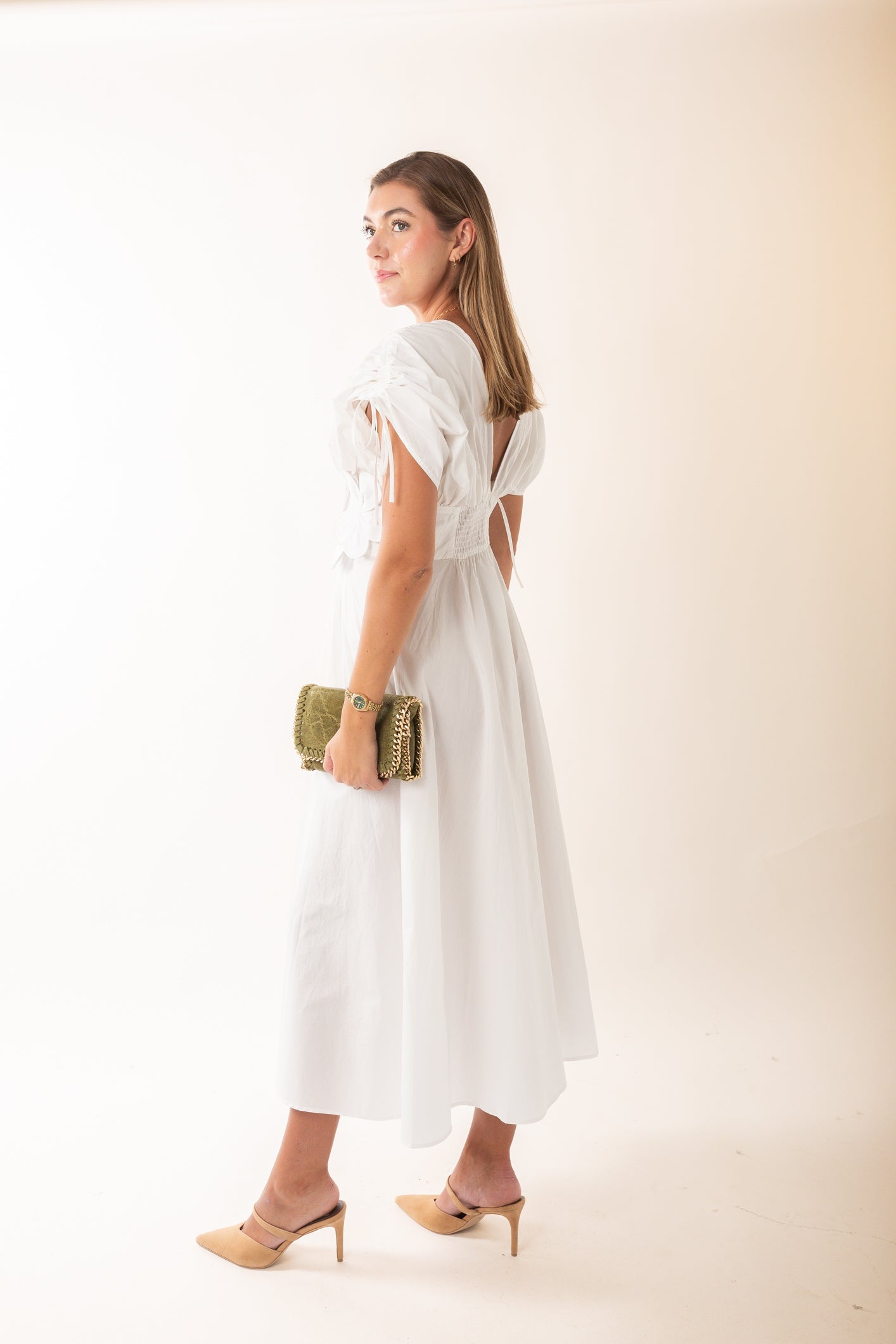 BEYER WHITE MIDI DRESS FOR WEDDING GUEST