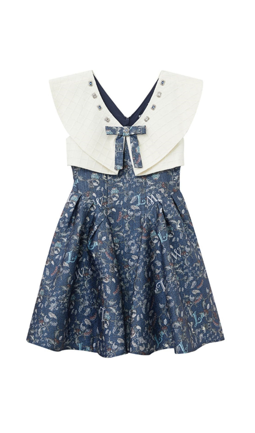 BLUE BOW SWEETHEART FLORAL MINI DRESS