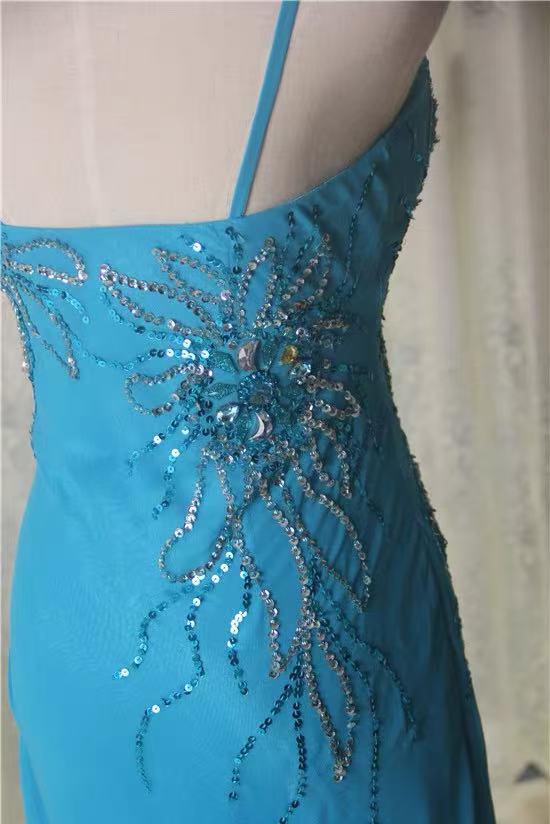 54d92954c40bd90fa13974f0a3bb3f20 BLUE SPAGHETTI STRAP BEADED CHIFFON LONG EVENING GOWN