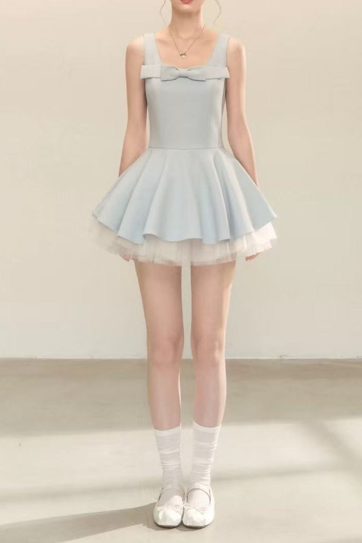 553013980a8e4c7e256ea505e2046f7b SPLICED MESH PUFFY MINI DRESS FOR PARTY