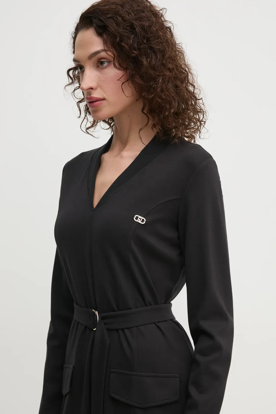 RIBBED V-NECK MINI BLACK DRESS FOR PARTY