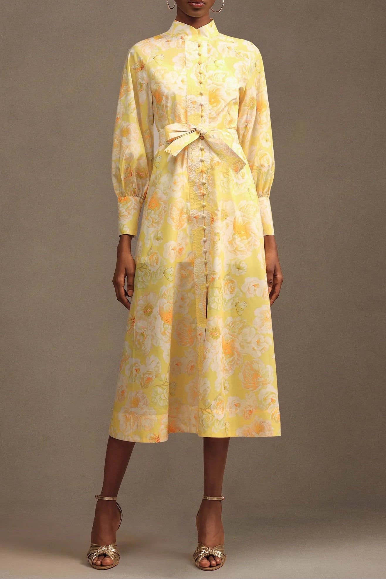XAVIERA YELLOW FLORAL CHIFFON MAXI DRESS