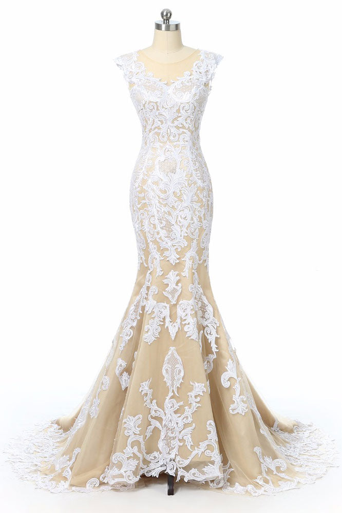 55_4028416a-f864-4795-a4ed-3fe09a0a53af CHAMPAGNE TULLE LACE A-LINE PROM GOWN