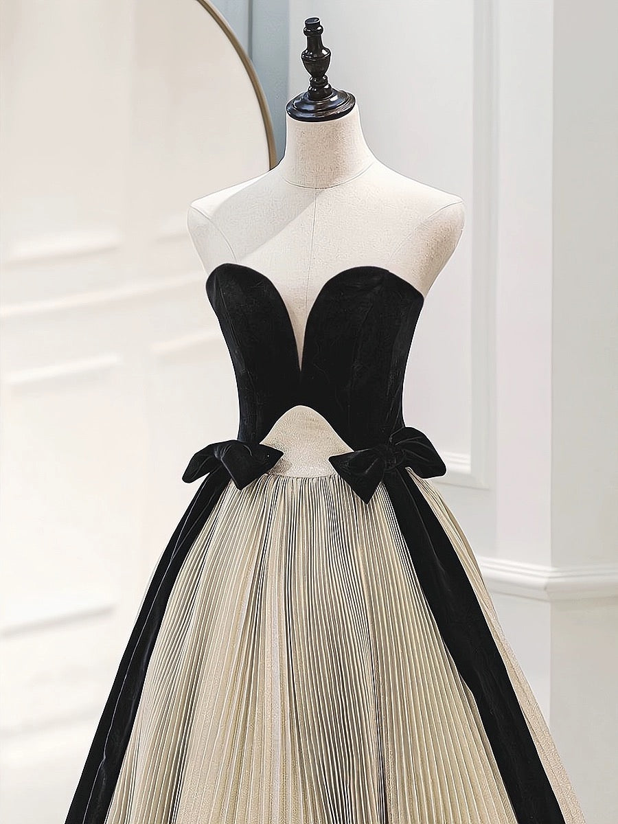 A-LINE VELVET CHAMPAGNE SATIN FORMAL DRESS