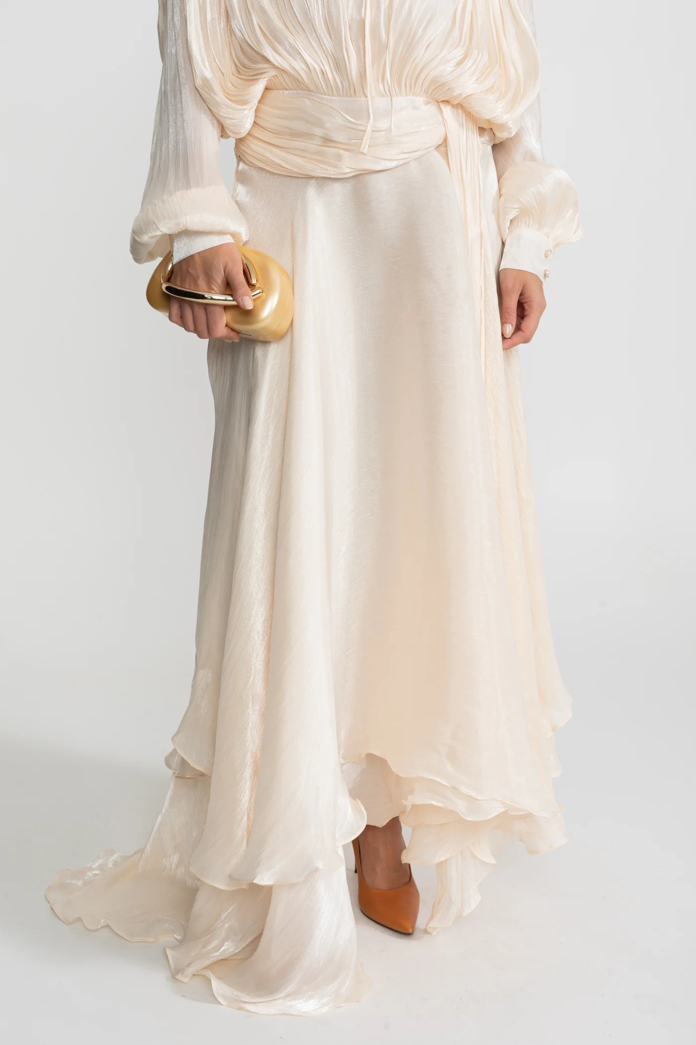 IVORY PUFF SLEEVE PLEATED MAXI DRESS, BOHO WEDDING
