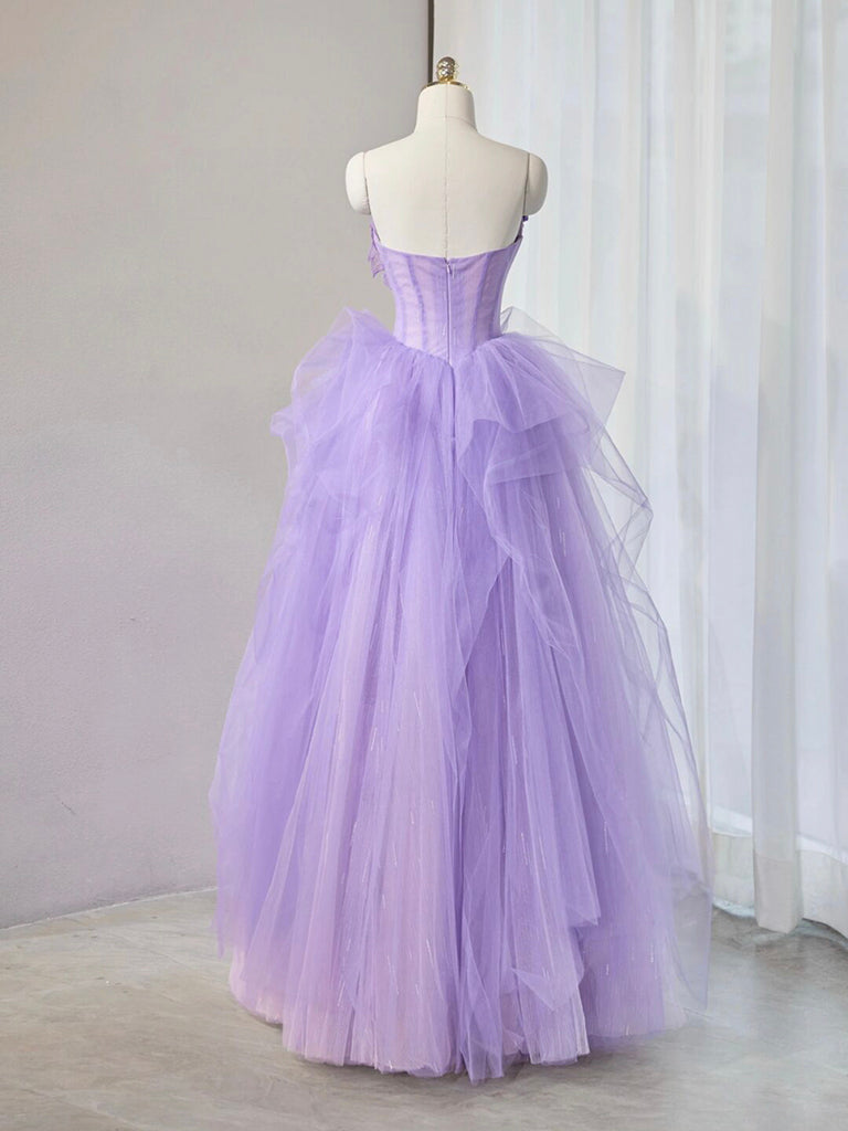 A-LINE TULLE LACE PROM DRESS IN PURPLE