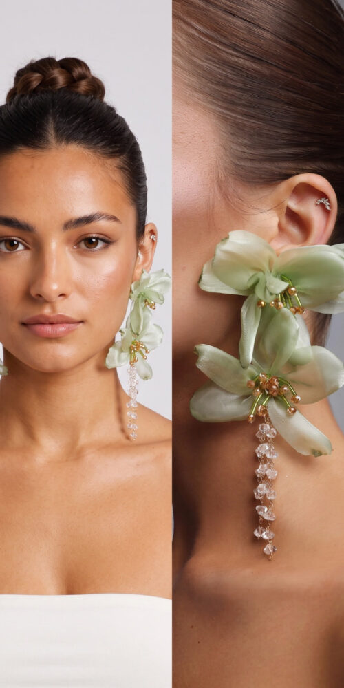 LIGHT GREEN ORGANZA DROP EARRINGS