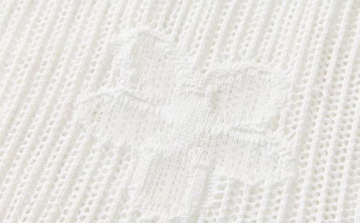 WHITE STRAPLESS KNIT MAXI DRESS, CROCHET HEM
