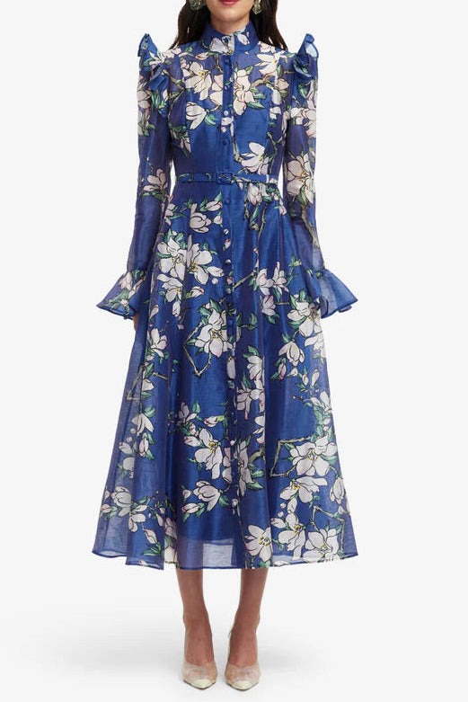 FLORAL BUTTERFLY SLEEVE MAXI DRESS, MIDNIGHT BLUE