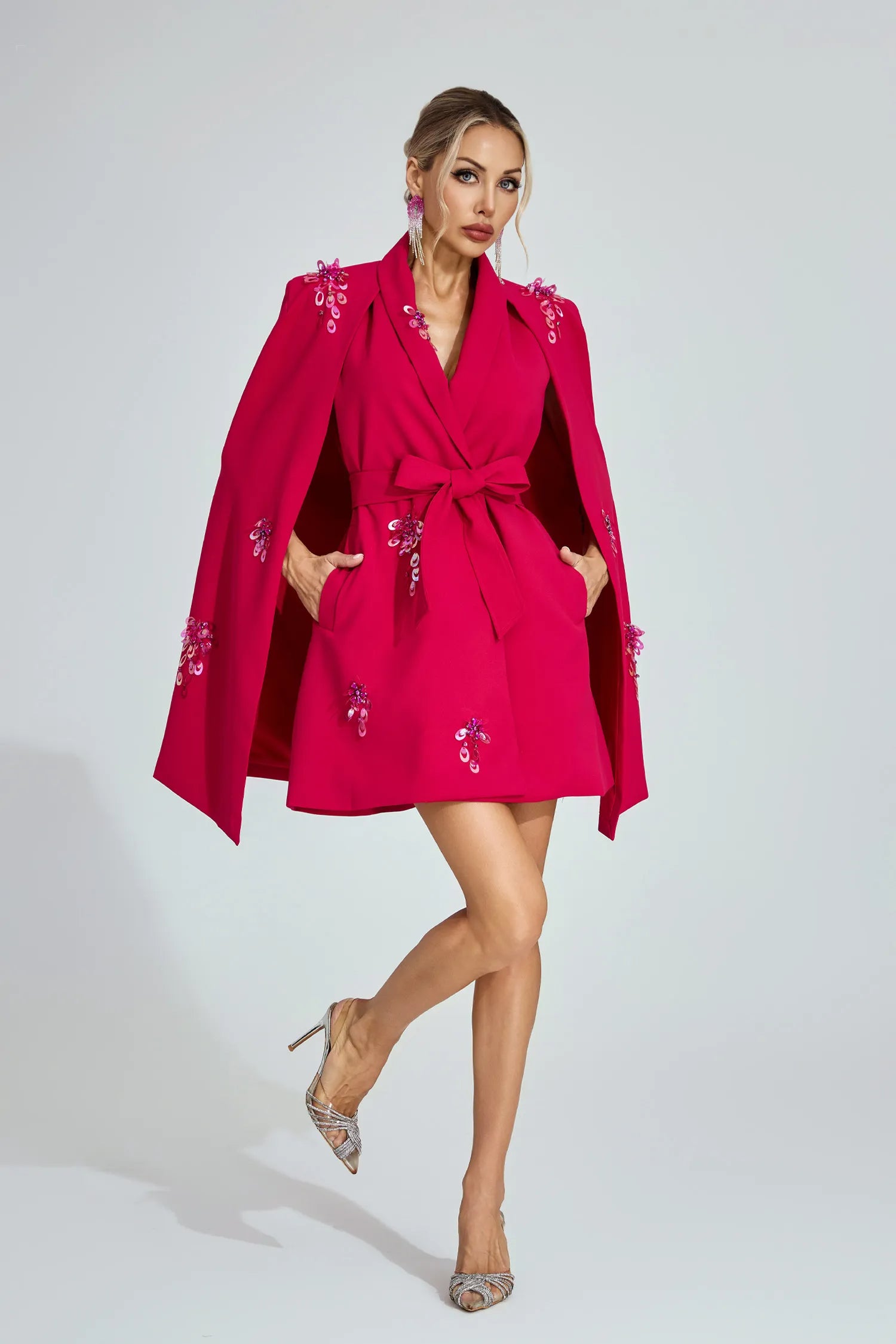 KATHERINE ROSE RED CAPE BLAZER MINI DRESS