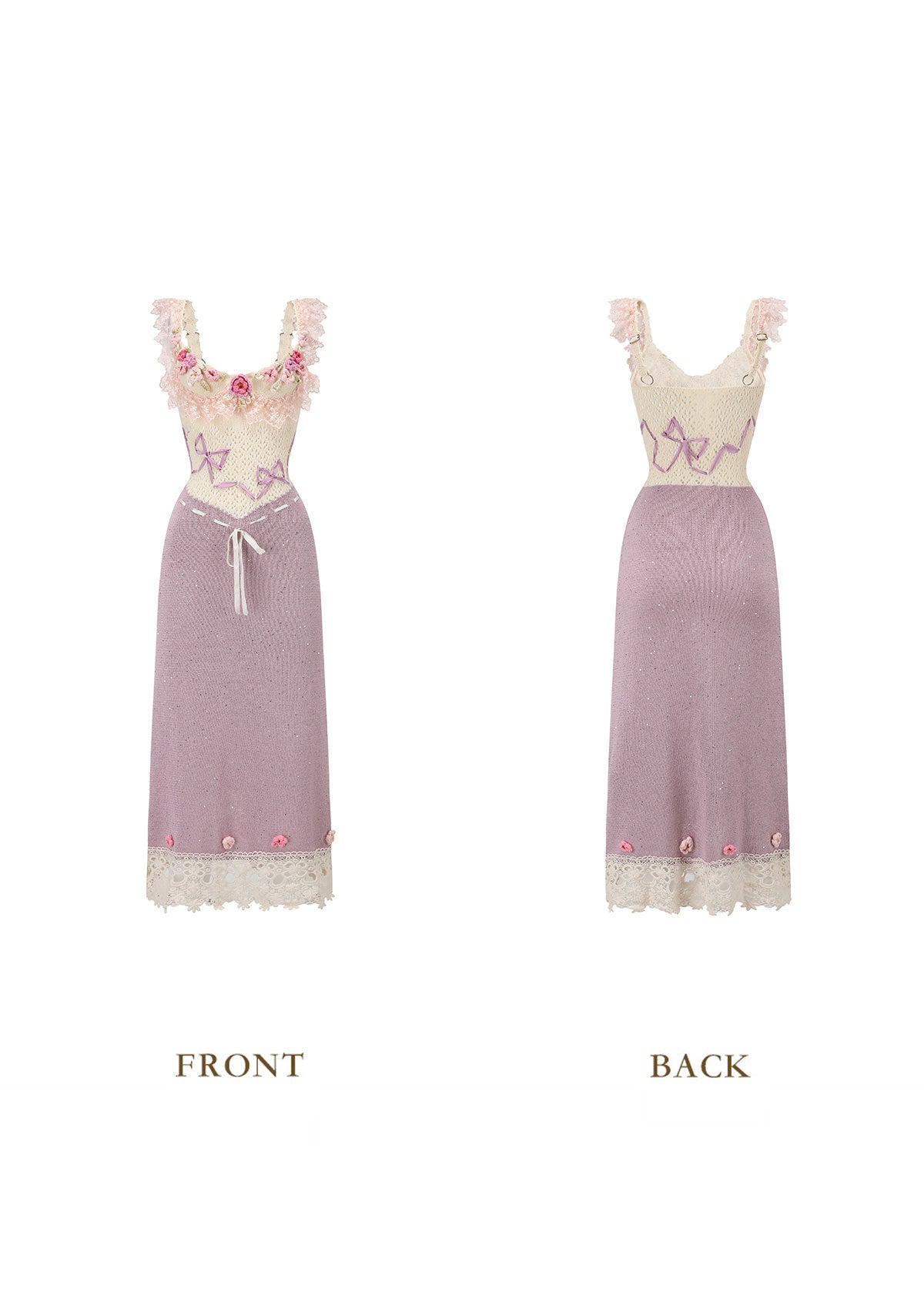 CELESTE CROCHET FLOWER MIDI DRESS, PURPLE