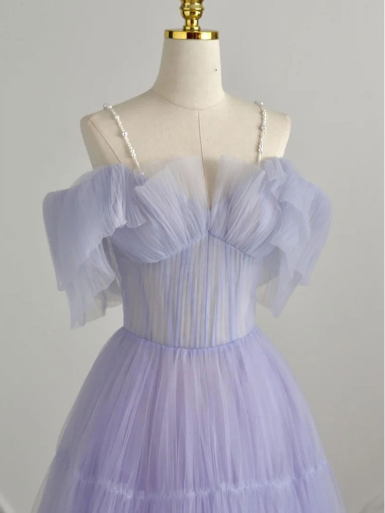 PURPLE TULLE MAXI PROM DRESS A-LINE