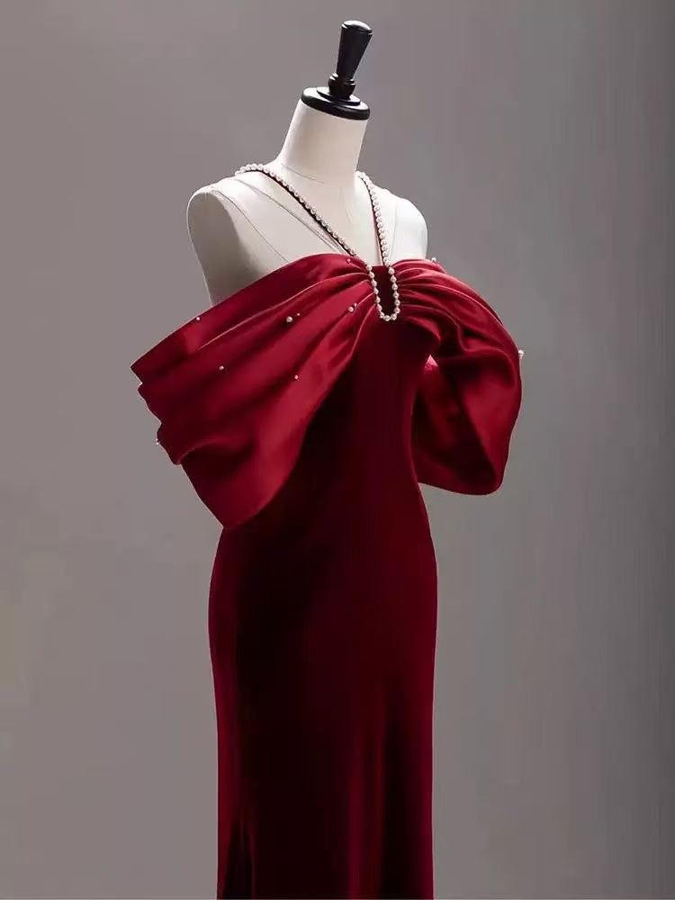 TOVE OFF-SHOULDER VELVET MAXI DRESS RED