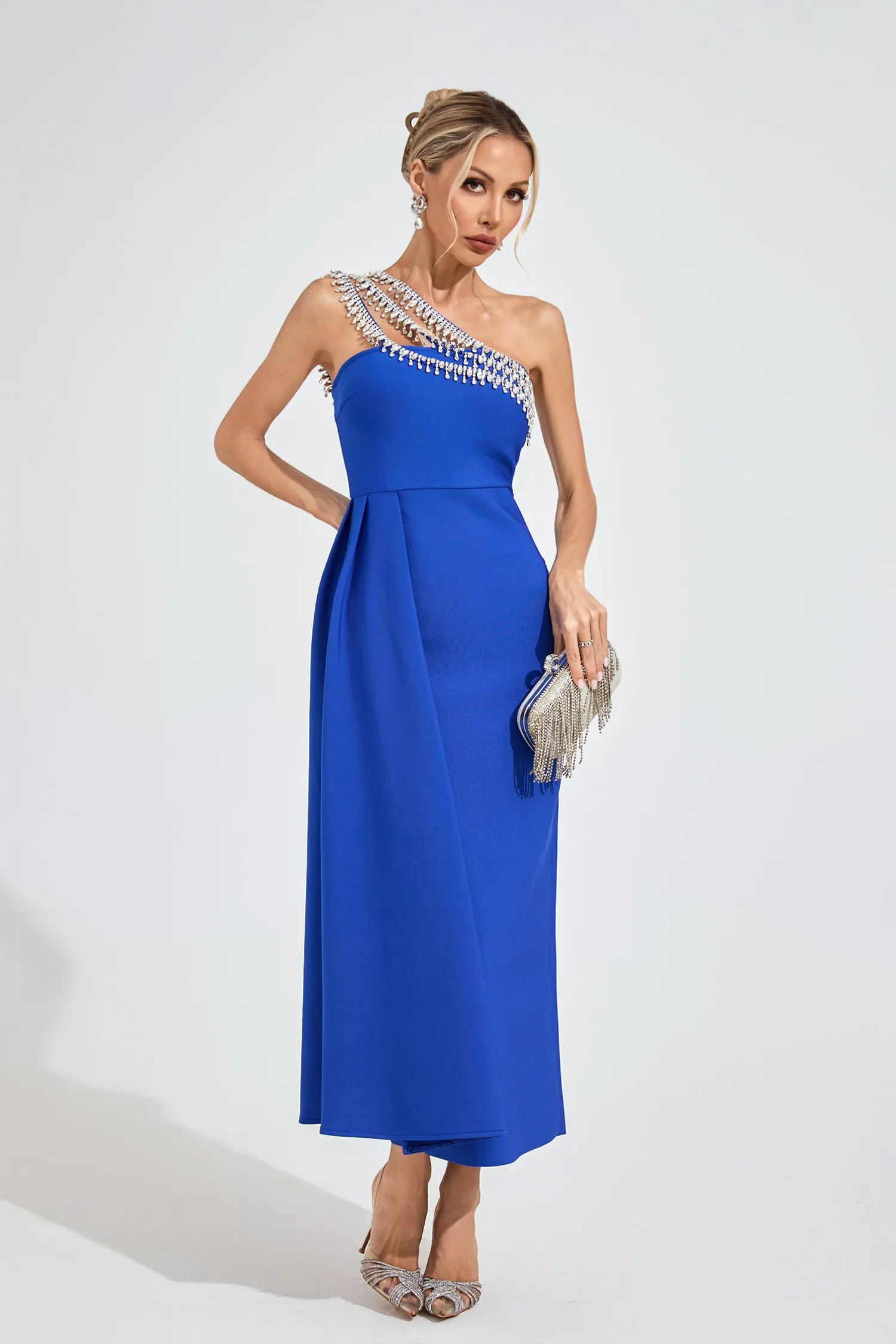 PHILIPPA BLUE DIAMOND STRAPLESS MAXI DRESS