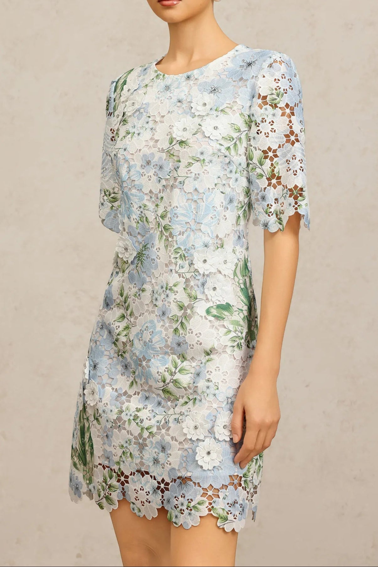 HAZEL SKY BLUE FLORAL LACE MINI DRESS