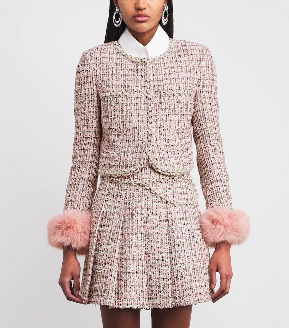 ROSEMARY PINK BOUCLÉ FUR-TRIM BLAZER