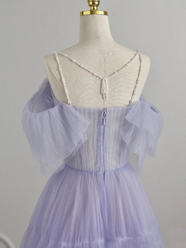 PURPLE TULLE MAXI PROM DRESS A-LINE
