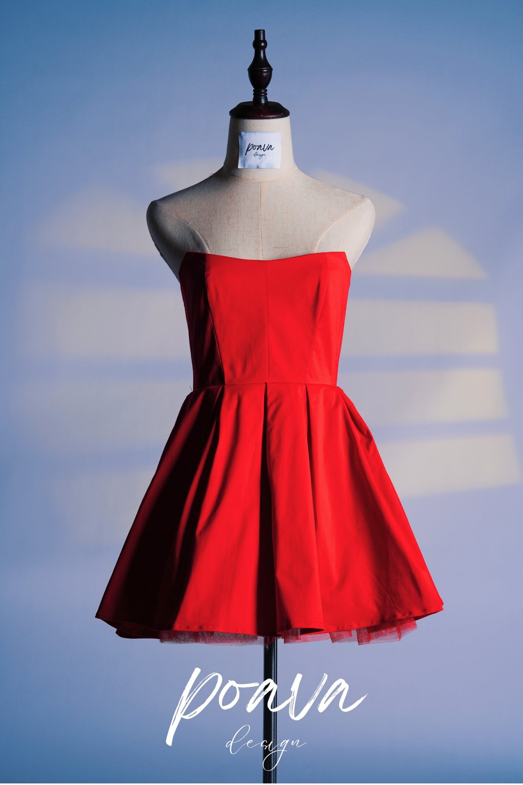 ITALIAN TOMATO STRAPLESS PLEATED MINI COCKTAIL DRESS