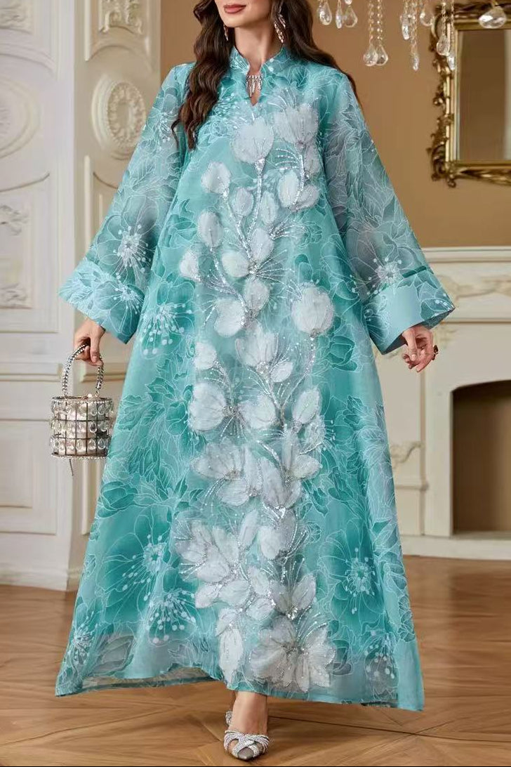 FLORAL EMBROIDERED ABAYA MAXI DRESS FOR EID