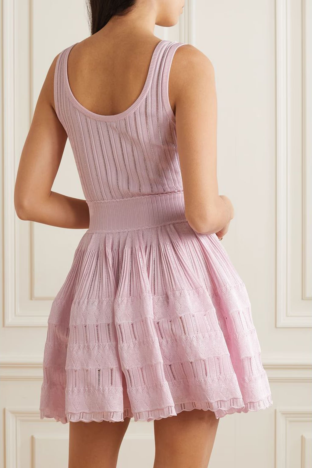 RIBBED POINTELLE MINI DRESS - PINK COCKTAIL