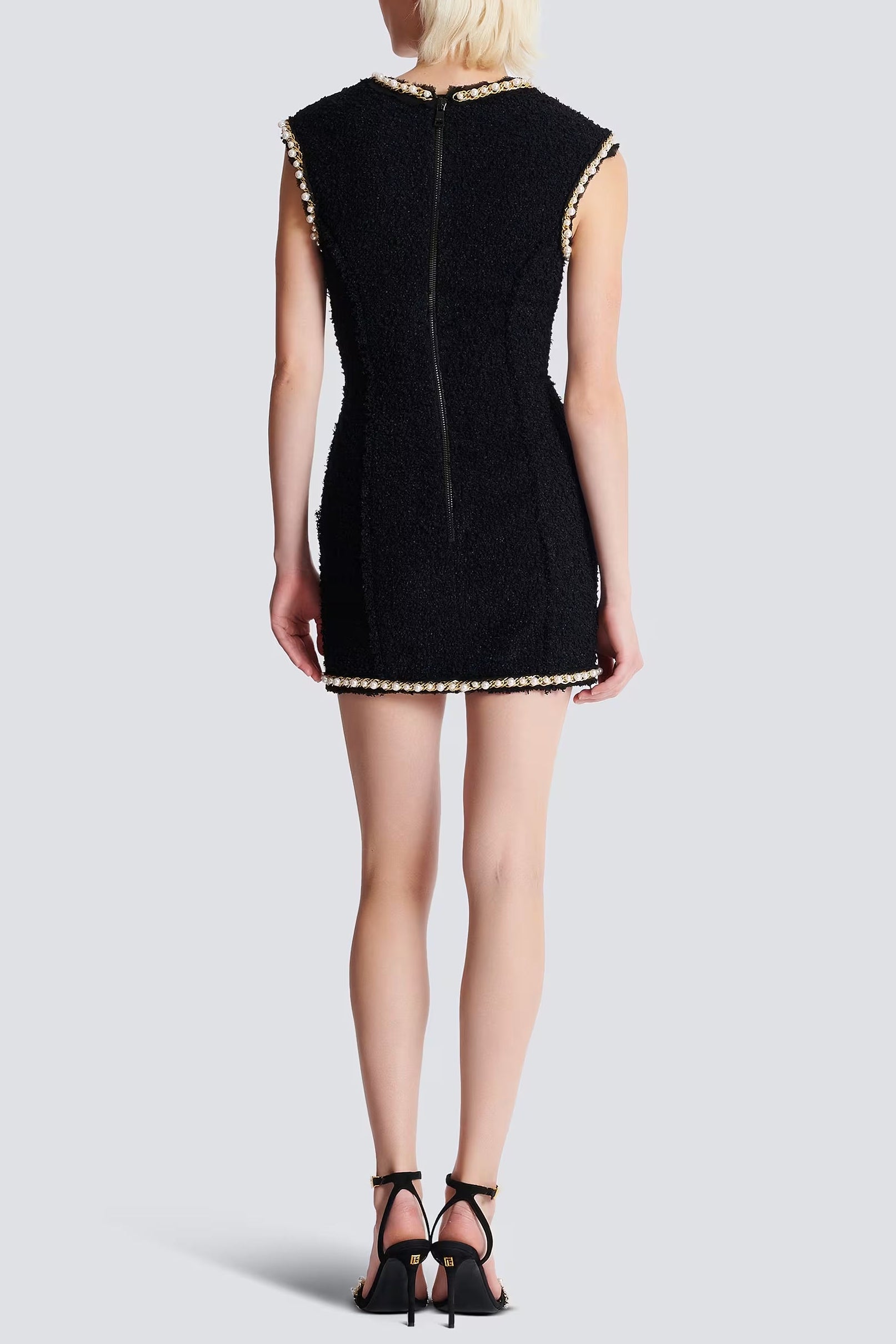 AMANDA BLACK TWEED PEARL MINI DRESS FOR COCKTAIL