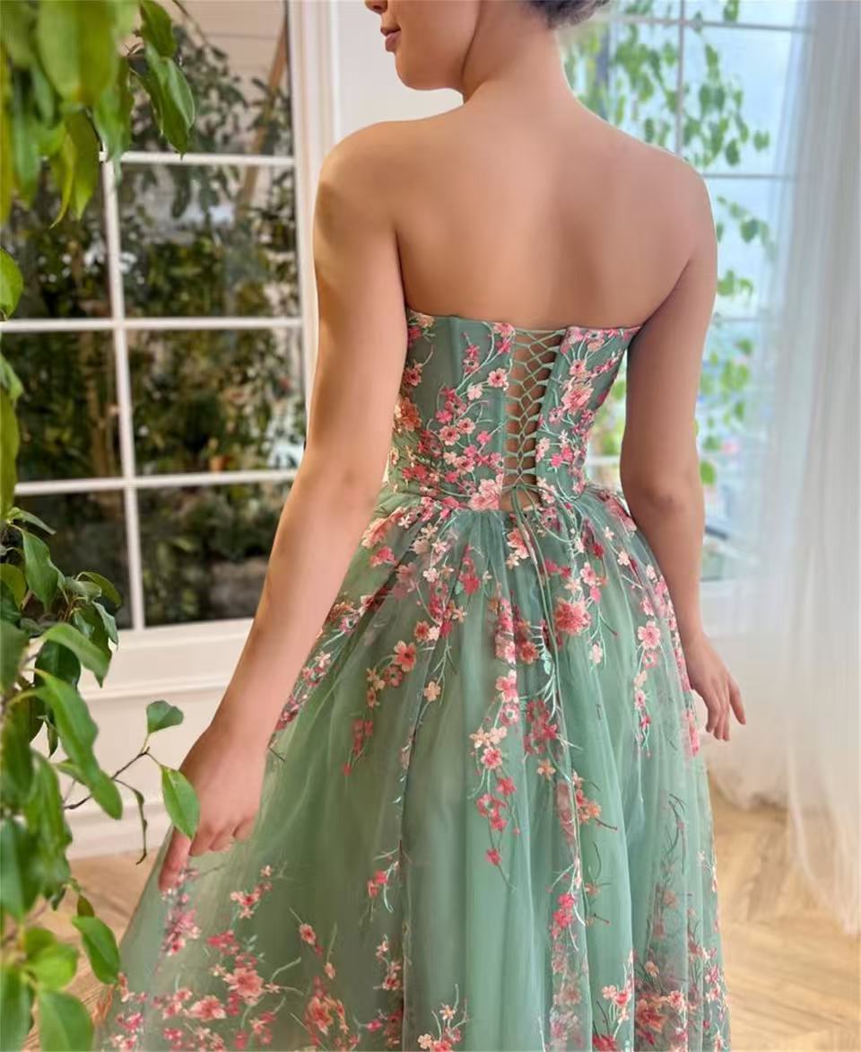 STRAPLESS FLORAL TULLE MIDI BALLERINA BIRTHDAY DRESS