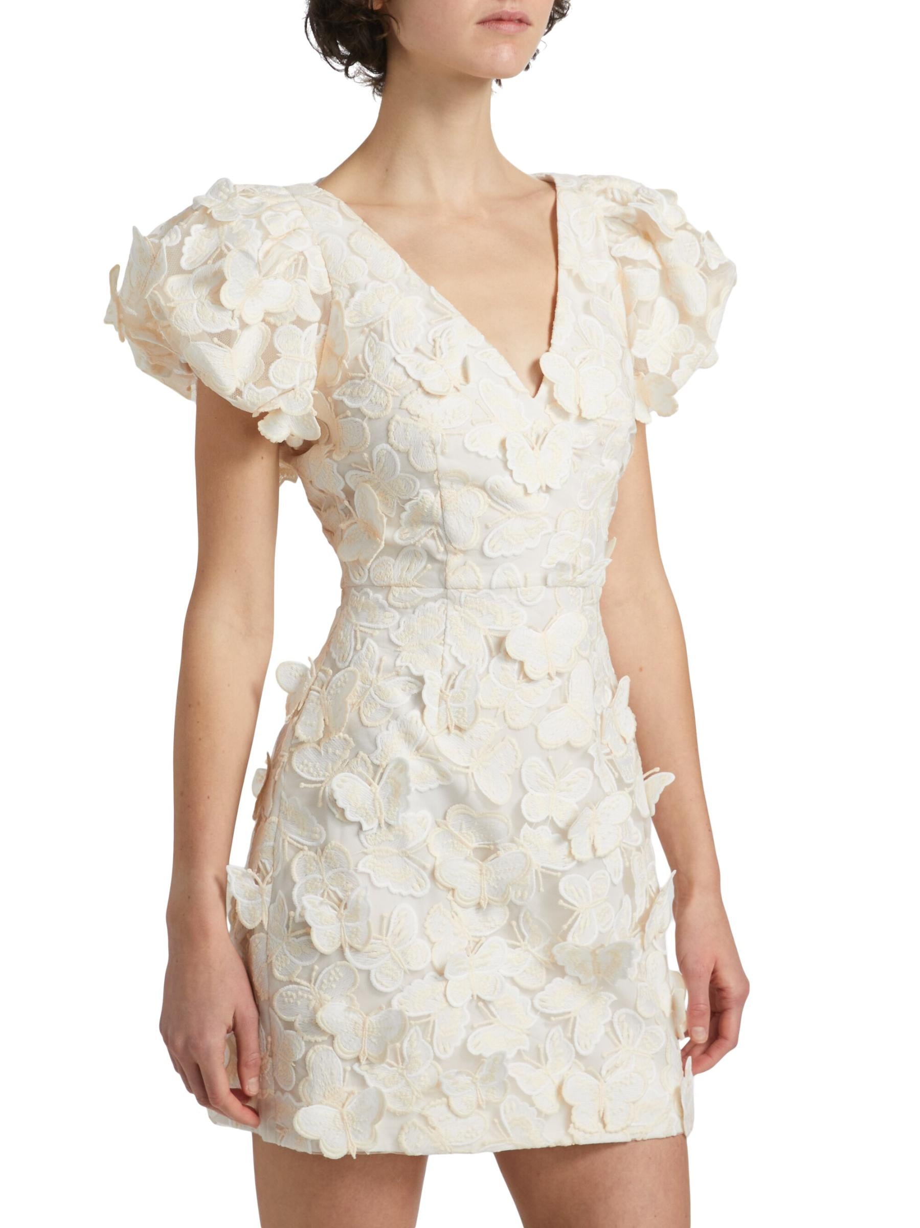 BUTTERFLY APPLIQUÉ CREAM MINI DRESS