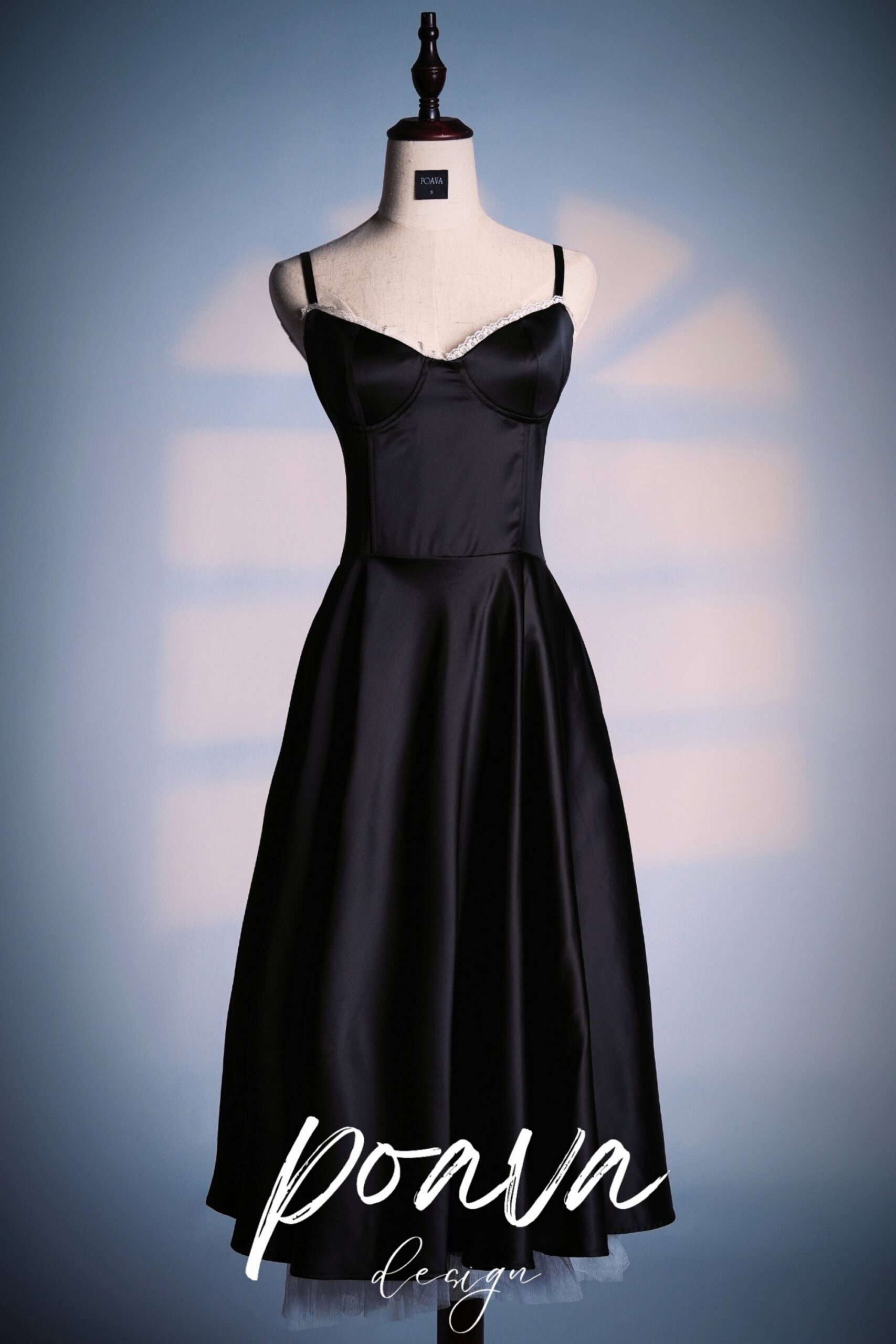 BLACK TULLE MIDI DRESS FOR EVENING PARTY