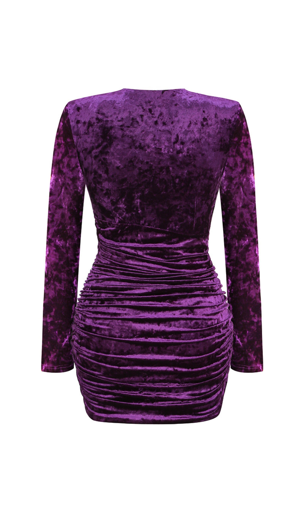 PURPLE VELVET V-NECK RUCHED MINI DRESS FOR PARTY