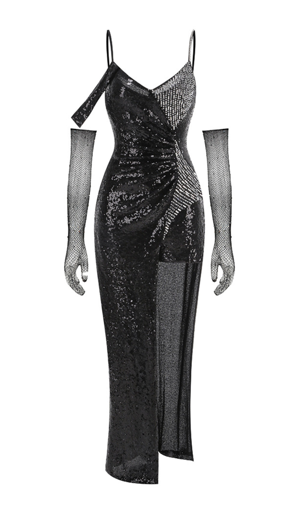 SEQUIN STRAP MAXI DRESS BLACK