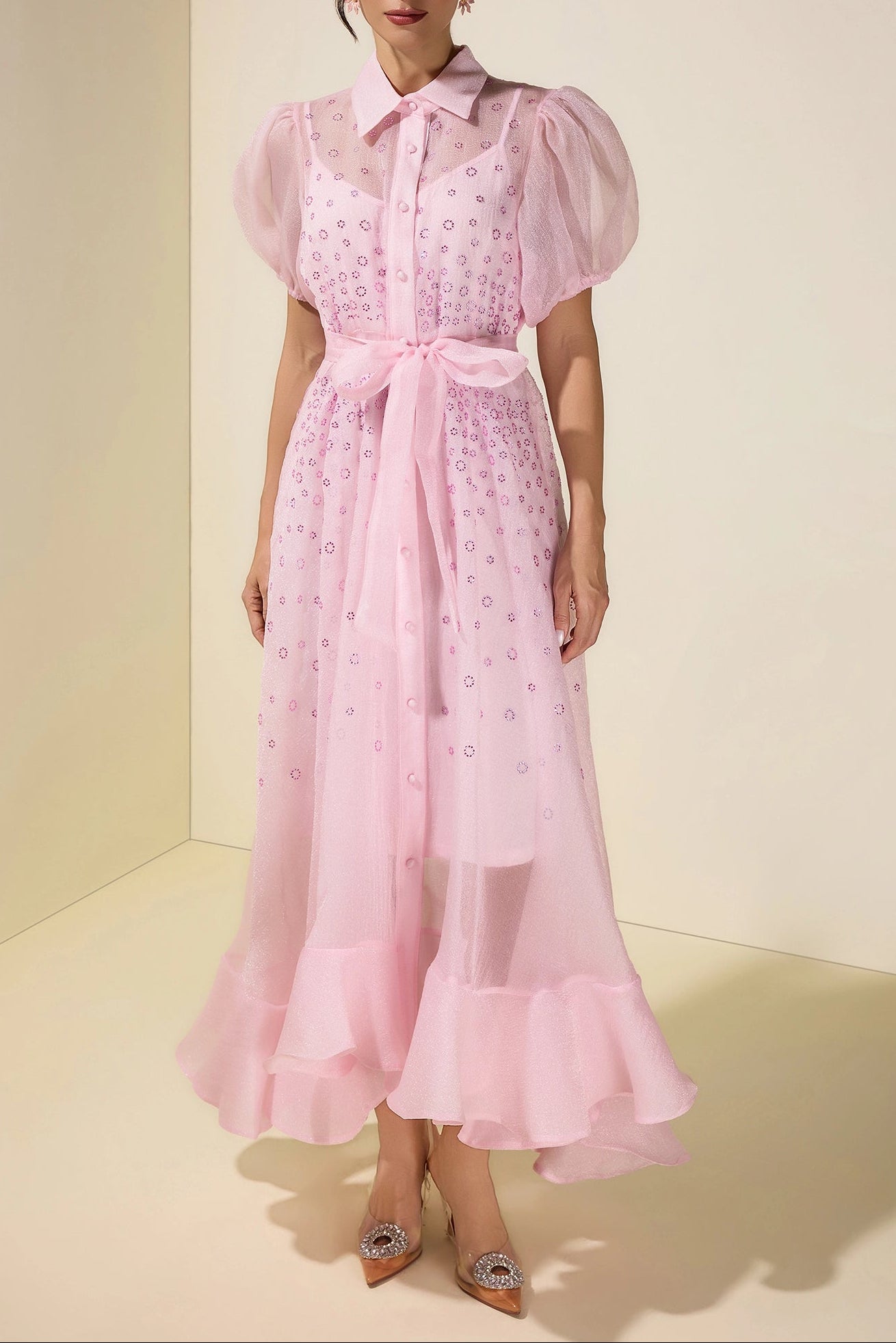 59abf4df-2464-4901-b6a5-6955fab2ae62 SYLVIA RHINESTONE PUFF SLEEVE MAXI DRESS - PINK