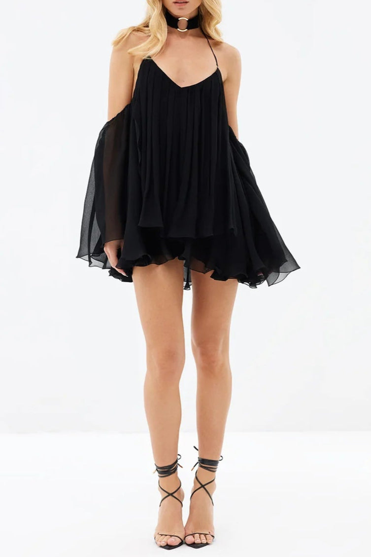 erica Halter Neck Lace-Up Backless Mini Dress - black