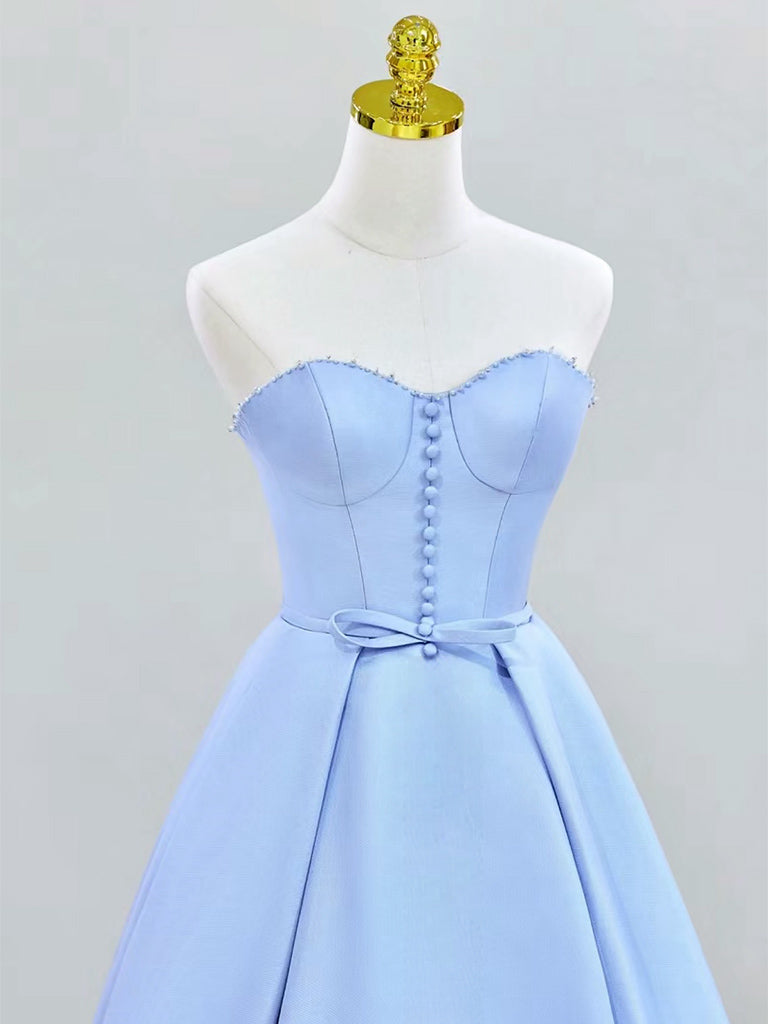 A-LINE SWEETHEART SATIN BLUE FORMAL DRESS