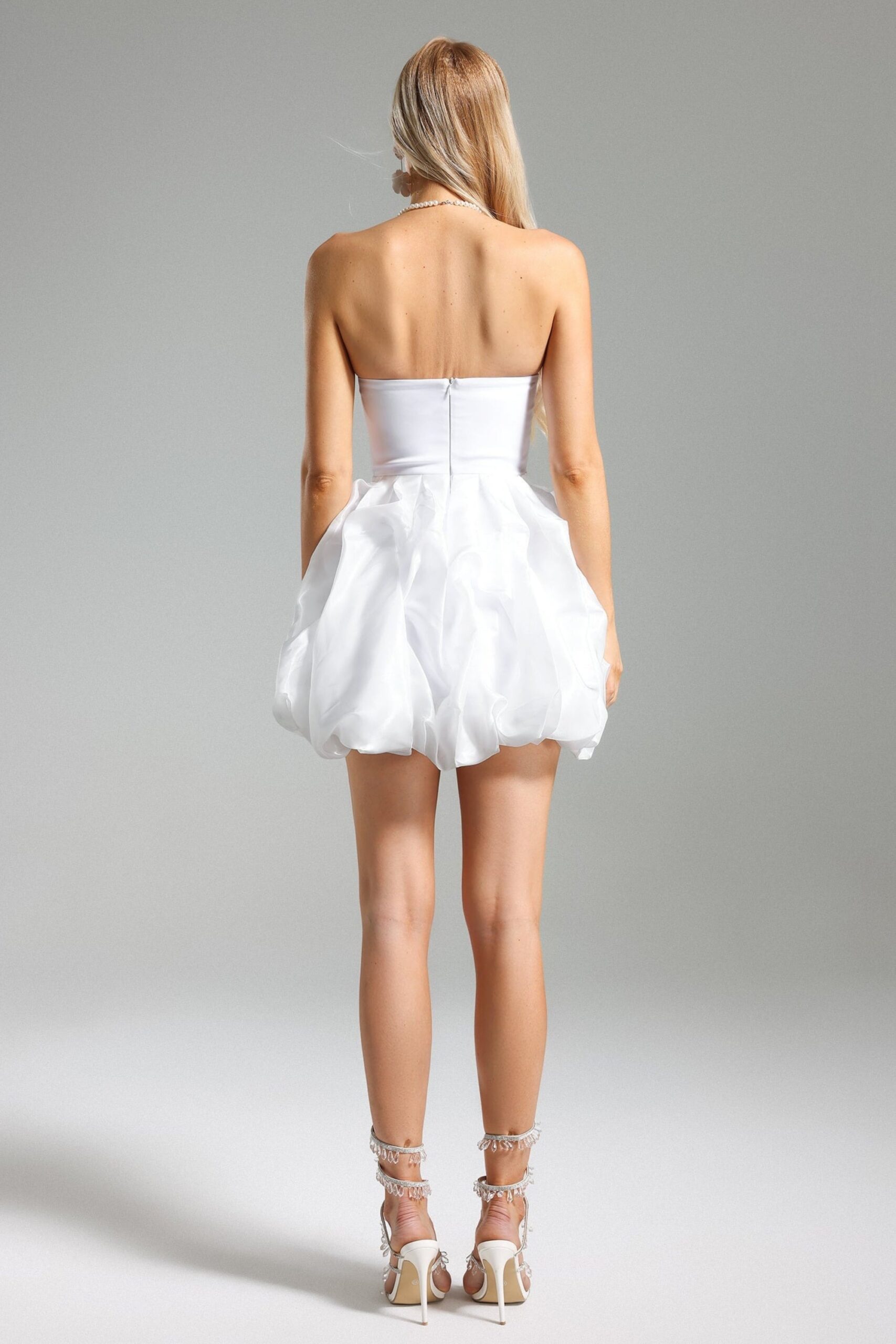 FLORAL LACE STRAPLESS MINI WHITE WEDDING DRESS