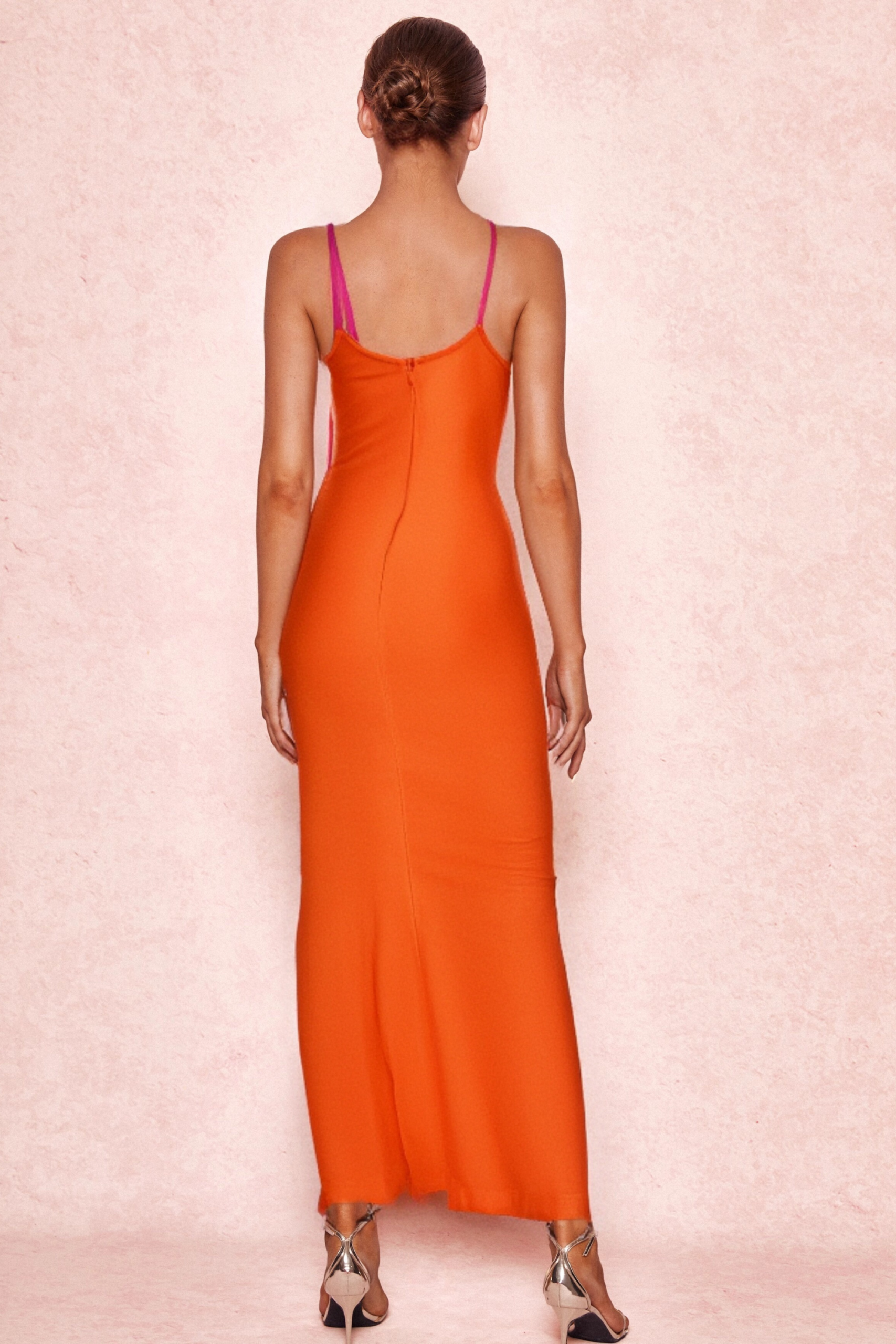 SIMONA ORANGE RUFFLE STRAP BANDAGE MAXI DRESS