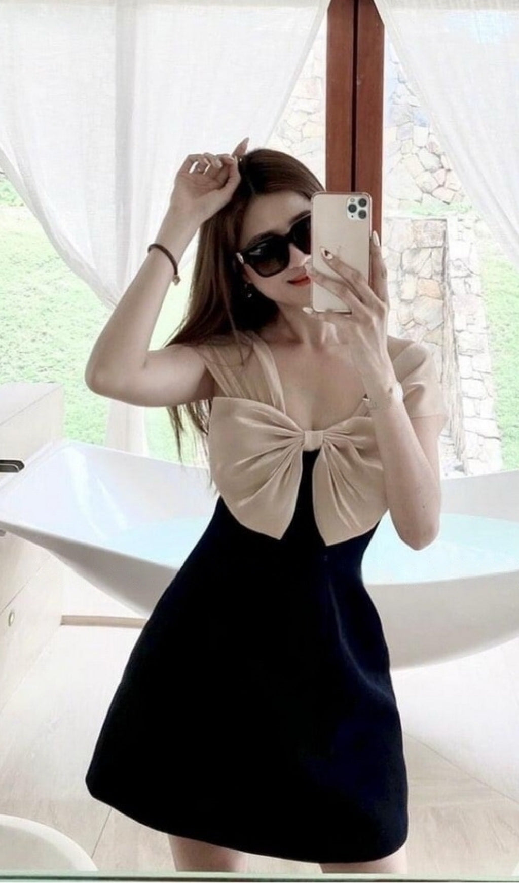 SEXY V-NECK WAVY BOW A-LINE MINI PARTY DRESS