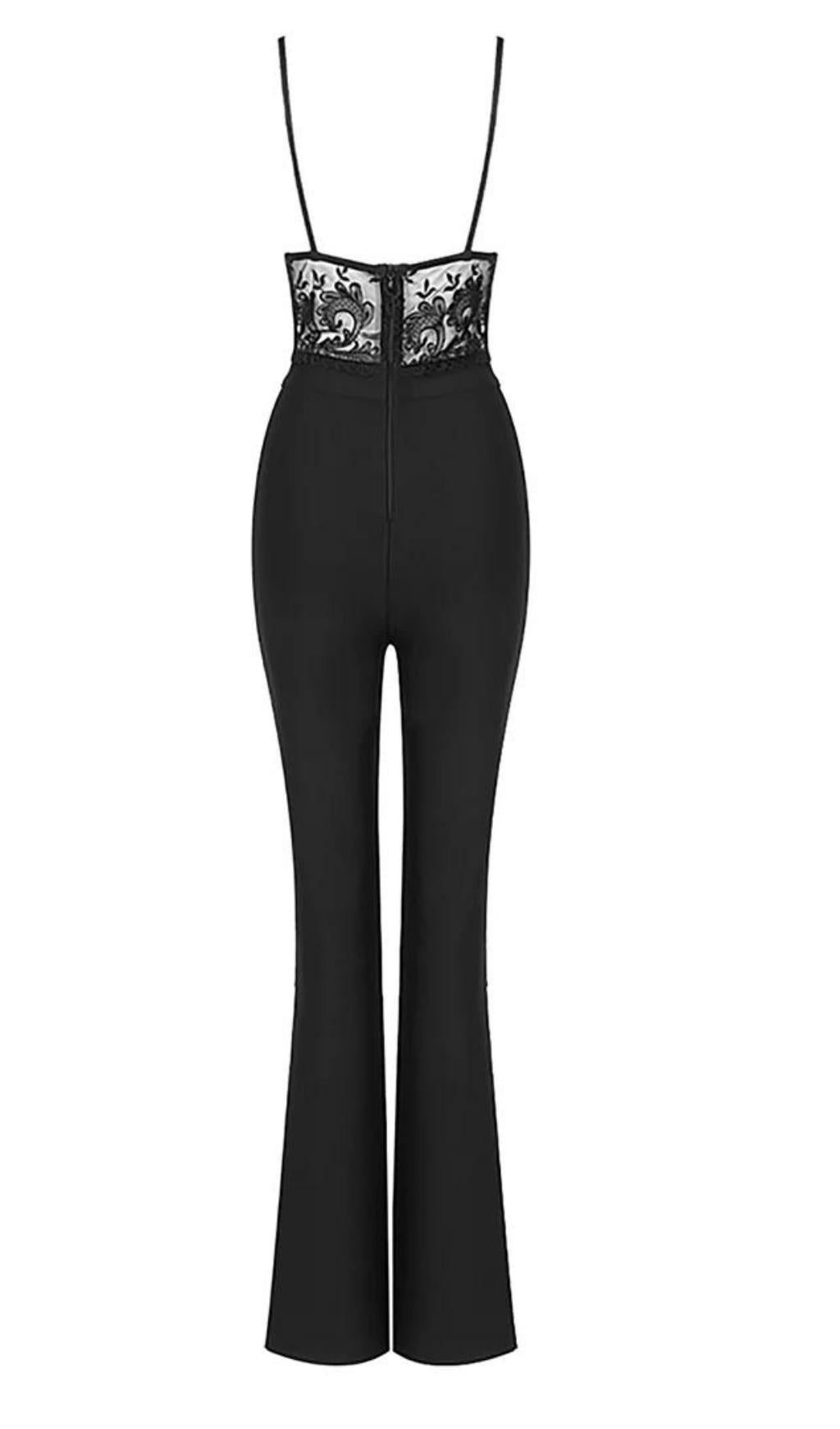 BLACK LACE BANDAGE BODYCON JUMPSUIT FOR PARTY