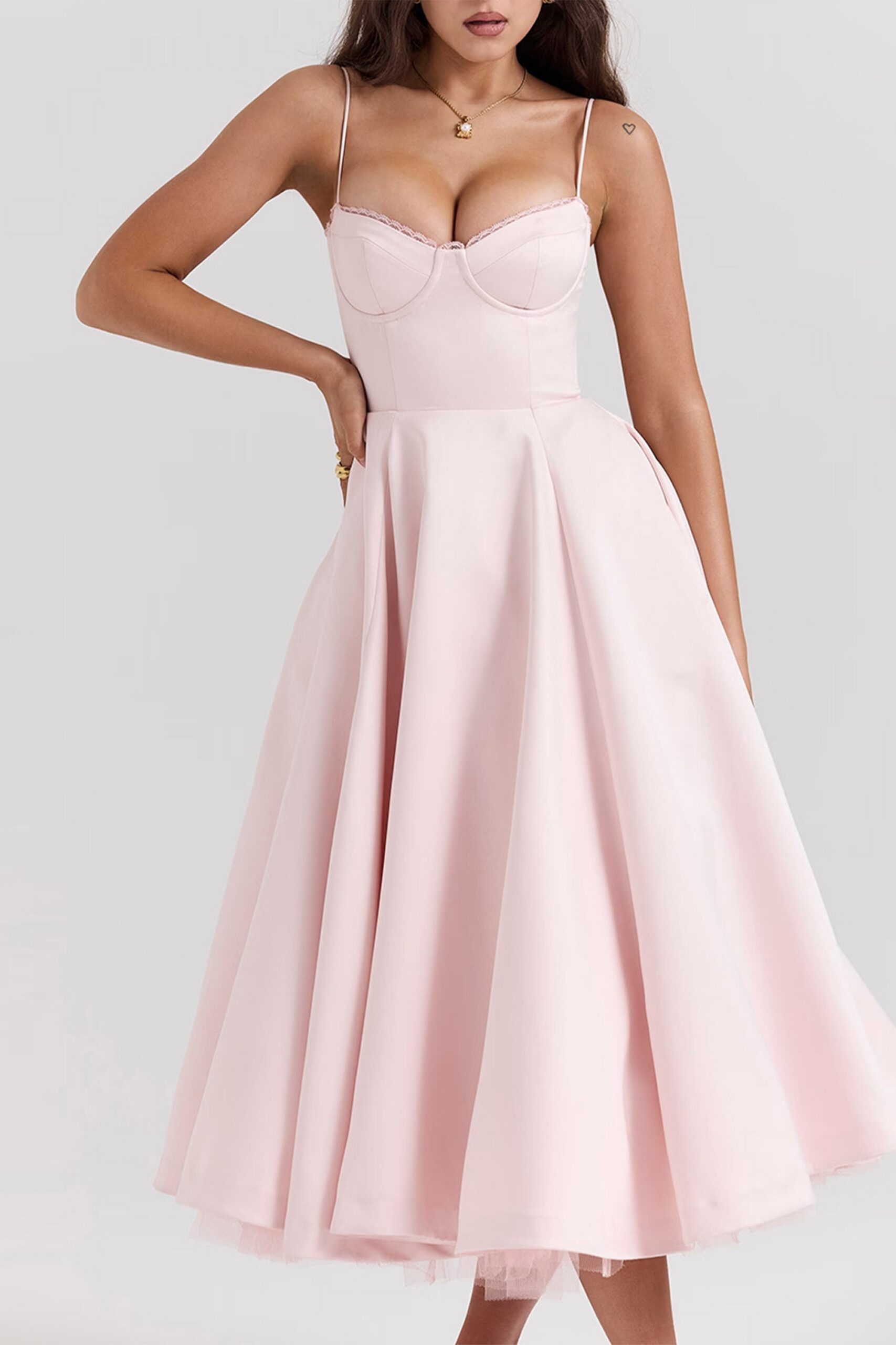 ANALISSA PINK MESH MIDI DRESS FOR PARTY