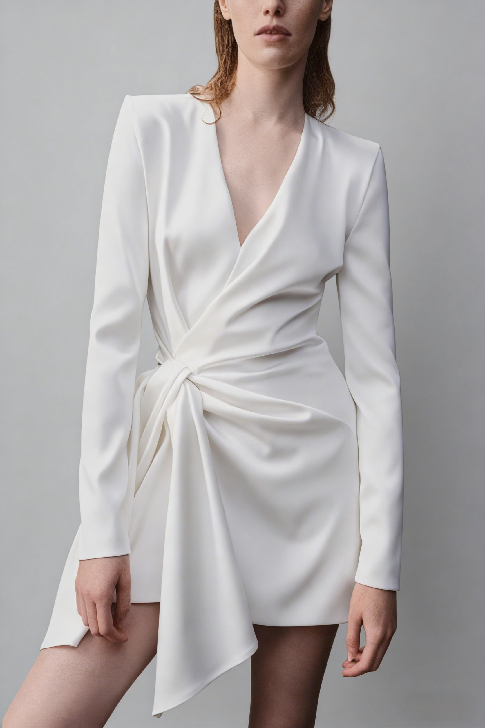 5_1 IRREGULAR WHITE LONG SLEEVE DRESS FOR EVENTS