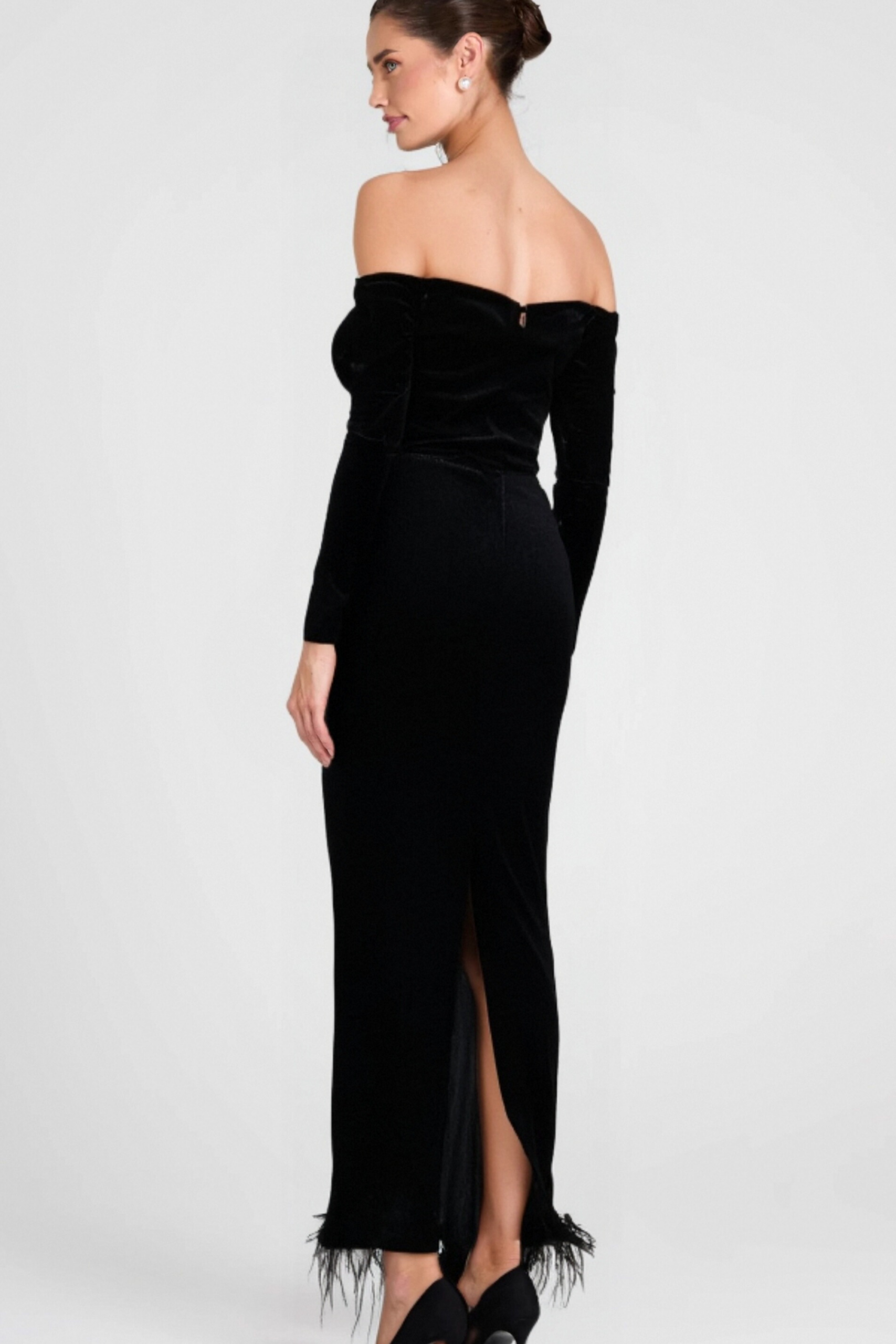 ZANNA OFF-SHOULDER VELVET FLORAL MAXI DRESS