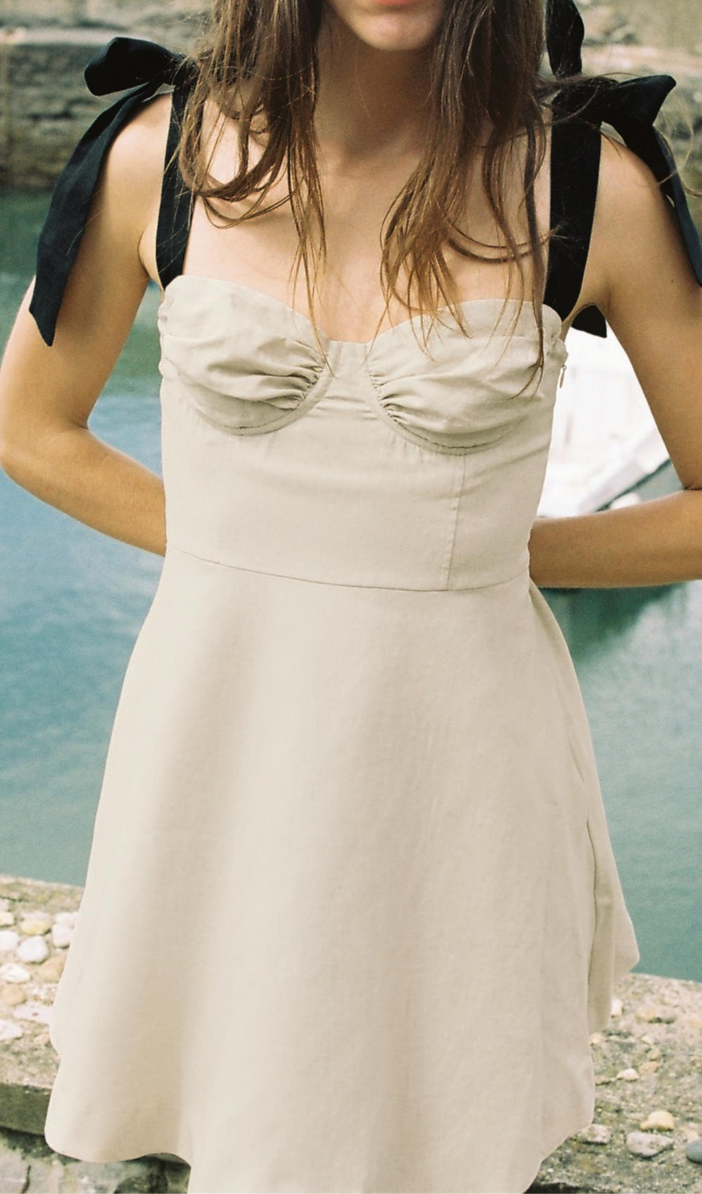 LINEN BLEND MINI DRESS WITH BOW DETAIL