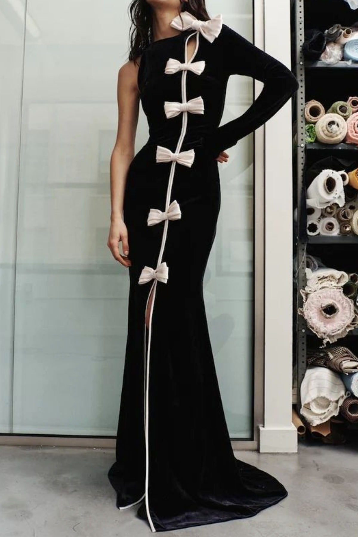 VICTORIA BOW VELVET MAXI DRESS FOR EVENTS