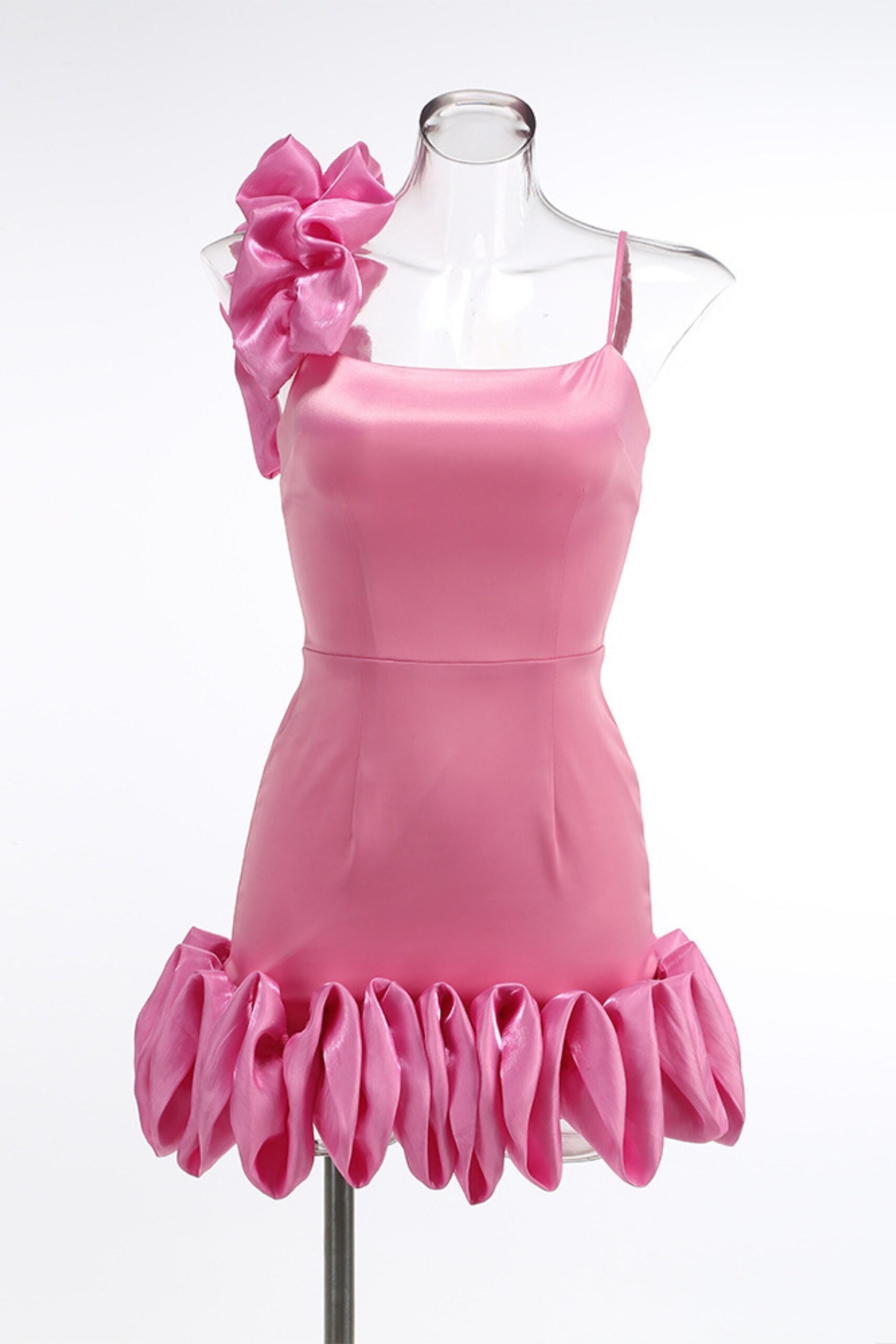 RUFFLE ONE SHOULDER PINK MINI DRESS FOR PARTY