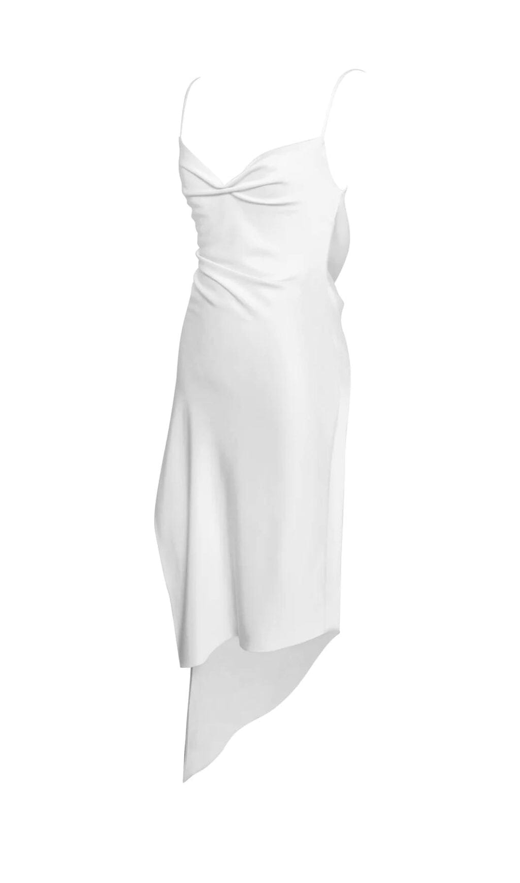 WHITE SATIN DRAPE MIDI DRESS