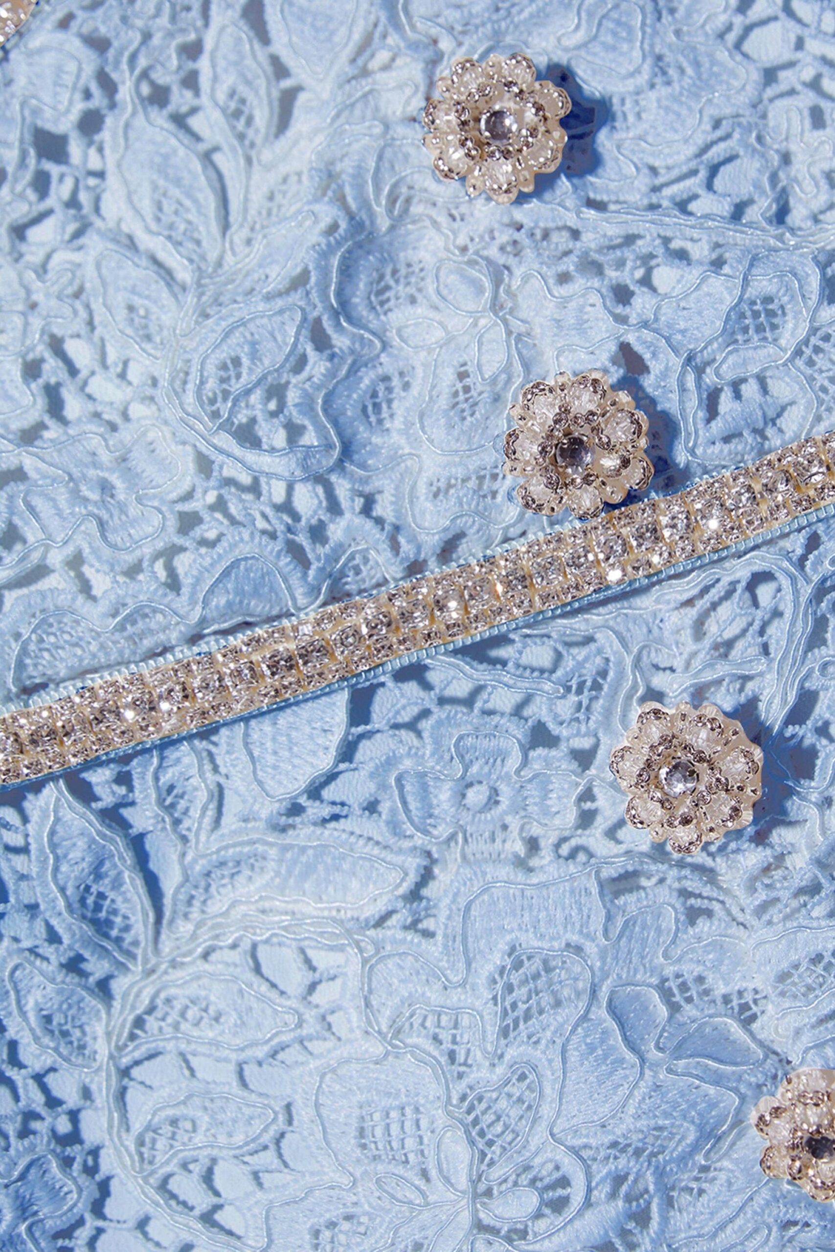 BLUE CORD LACE BOW MIDI DRESS FOR WEDDING GUEST